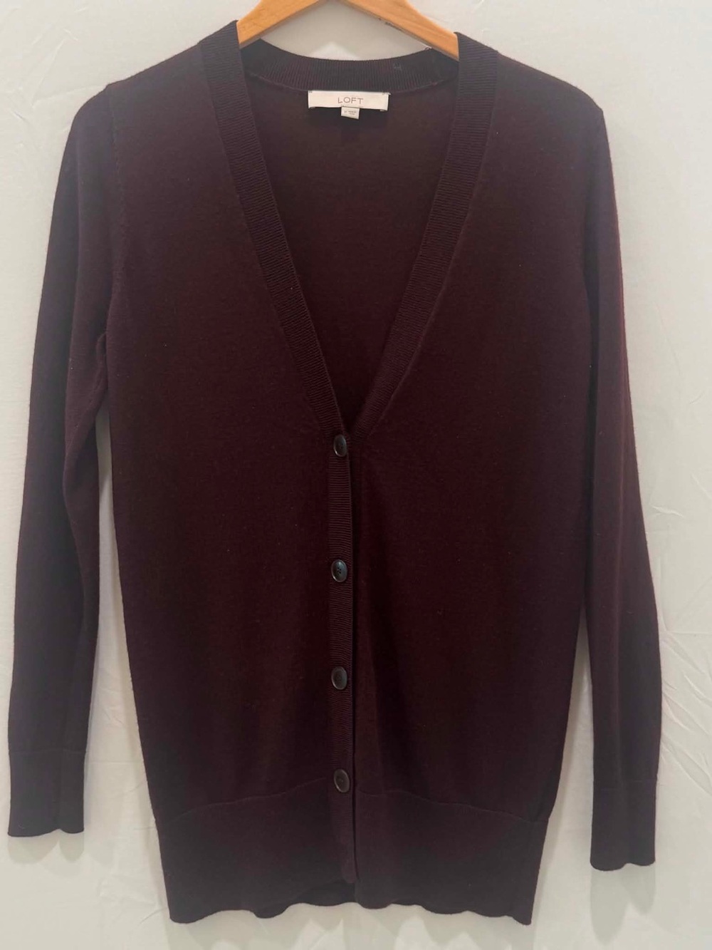 LOFT Ann Taylor Women Maroon brown Button-Up Knit Cardigan Size M